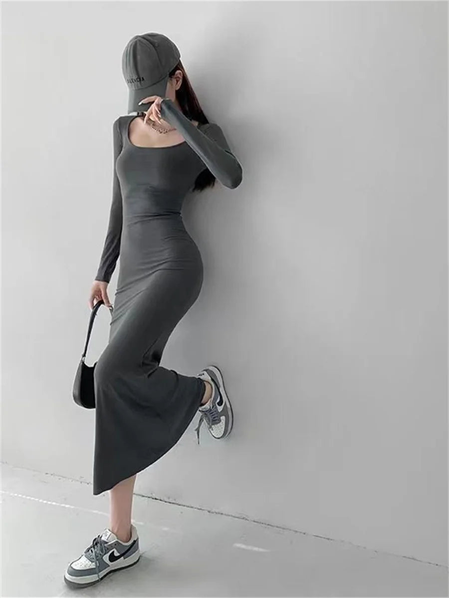 Autumn Style Long Sleeve low cut Collar Mermaid Dress