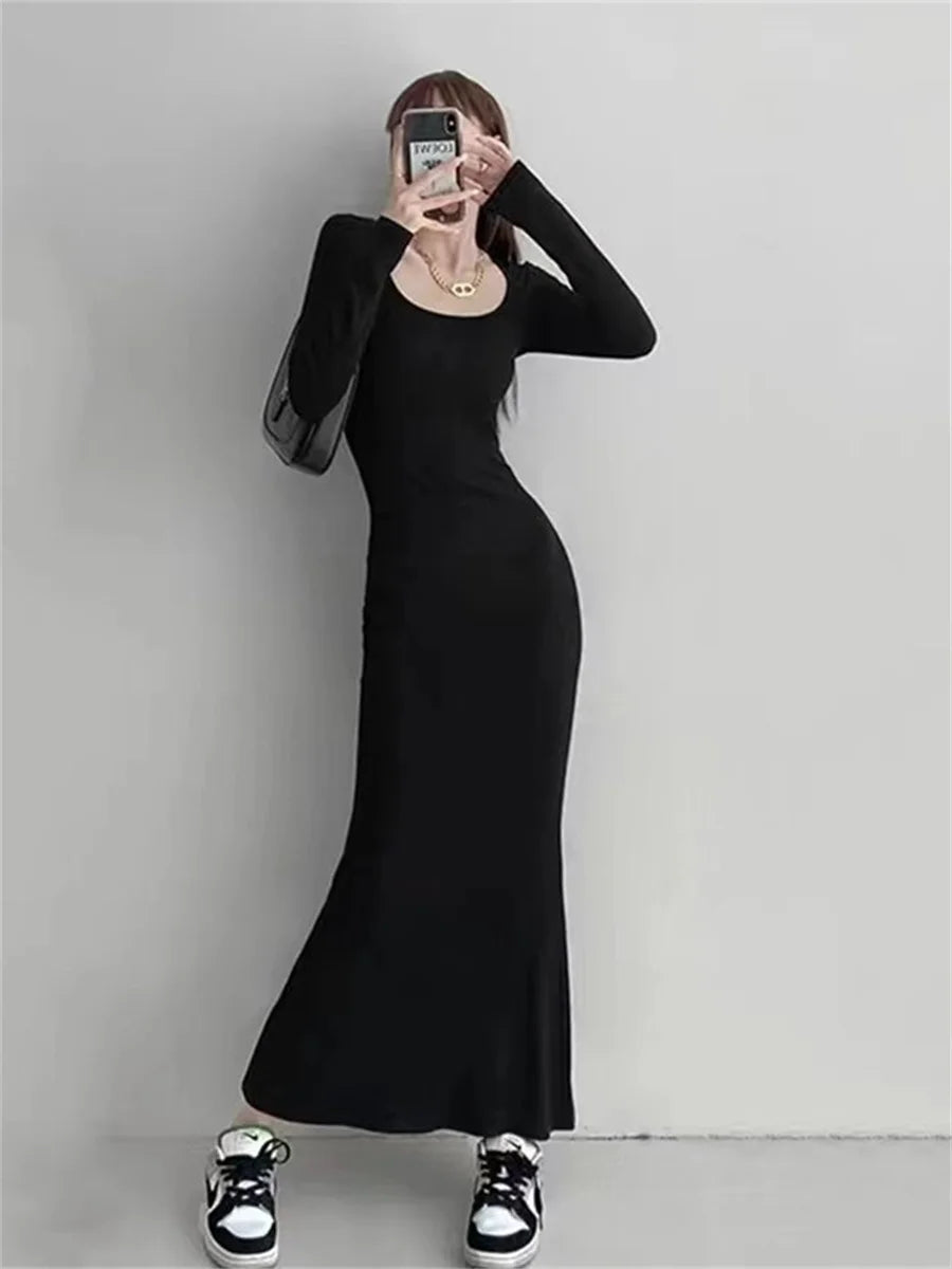 Autumn Style Long Sleeve low cut Collar Mermaid Dress