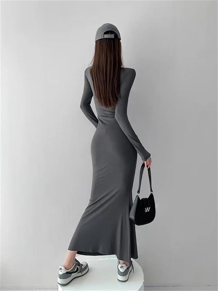 Autumn Style Long Sleeve low cut Collar Mermaid Dress